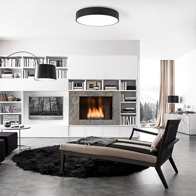 Modern Flush Mount Ceiling Light, 3-Lights Round Black Ceiling Light Fixtures, Minimalistic Ceiling Lamp Acrylic Shade Lighting Fixture for Bedroom Laundry Room Living Room Hallway(15.8")