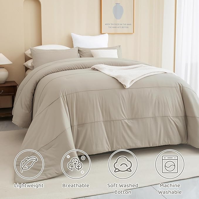 Sanracie Oversized King Plus Comforter 128 * 120, Cotton Linen Feel Textured Comforter Set,Pinch Pleated Pattern Neutral Oversized King Bedding Set 3pcs Aesthetic Solid Comforter Lightweight