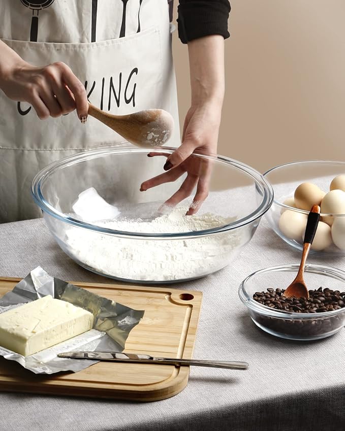 NUTRIUPS Flat 5QT Big Tempered Glass Bowl for Serving Salad-13 inch