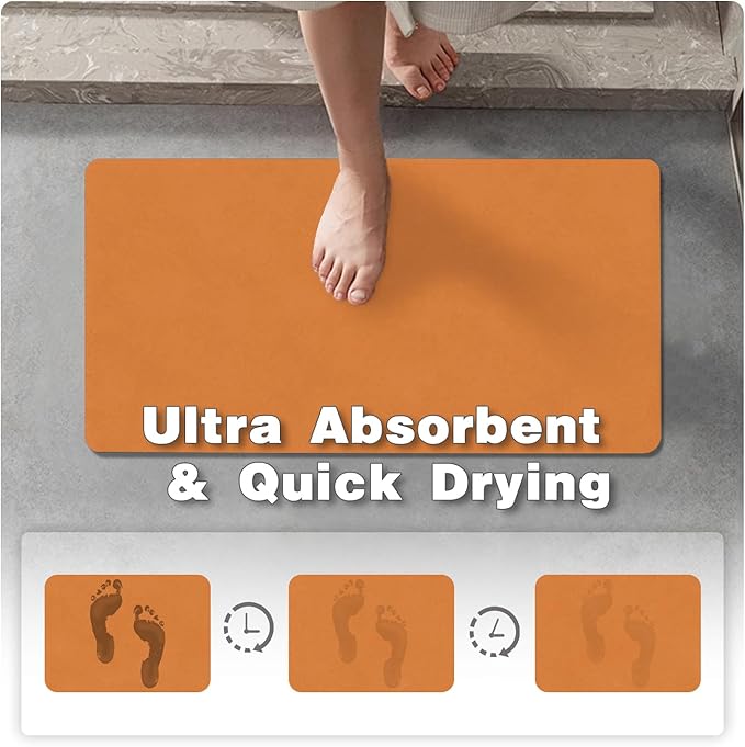 Bathroom Mat Quick Dry, Bathroom Rugs Non Slip Washable Thin Absorbent Bath Mat Fits Under Door Bathroom Floor Mat Perfect for Bath, Shower, or Sink 24"x48" Orange