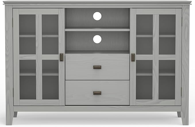 SIMPLIHOME Artisan SOLID WOOD 53 inch Wide Contemporary TV Media Stand in Fog Grey For TVs up to 60 inches for the Living Room and Entertainment Center
