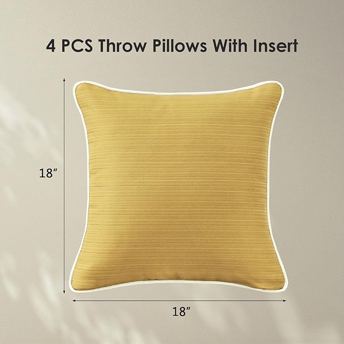 Decorative Outdoor Water Repellent Throw Pillows with Inserts, Set of 4, 18" x18" Pillows for Patio, Backyard, Bed, Couch, and Patio Furniture, Yellow Brown