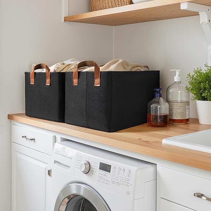 GRANNY SAYS Storage Baskets for Shelves, Closet Organizer Bins, Clothes Storage Bins with Metal Frame, Large Baskets for Organizing and Storage, Collapsible, Black, 2-Pack