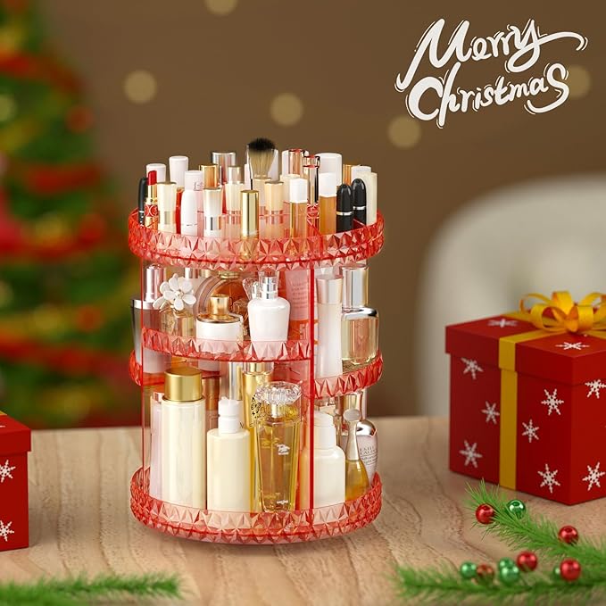 360 Rotating Makeup Organizer, DIY Adjustable Cosmetics Organizer[Patented Product], Professional Acrylic Make Up Caddy Shelf Storage Perfume, Lipsticks, Makeup Brushes or Accessories (Pink)