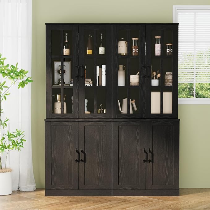 VOWNER 95" TV Stand for TVs up to 75", 4-Piece TV Hutch with Cabinets, Entertainment Center with Bookshelves, Modular TV Console for Living Room (2D+2H 黑)