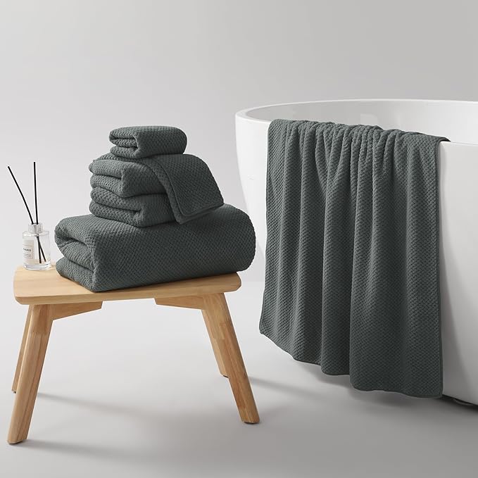 Soft 6 Piece Bath Towels Set, 2 Oversized Large Bath Towel Sheet, 2 Handtowels, 2 Washcloths - Luxury, Highly Absorbent, Quick Dry Bathtowel Collection Lightweight for Bathroom, Hotel & Spa, Dark Grey