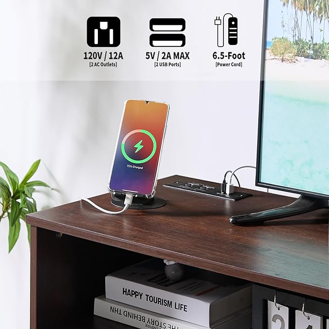 LIDYUK Dark Cherry Dresser for Bedroom, 6 Drawer Dressers & Chests of Drawers, Modern Wood Dresser with Charging Station and LED Lights, 48 Inches Wide Chest of Drawers for Bedroom, Living Room