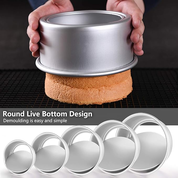 Gesentur Cake Pan Set, Round Cake Mold Anodised Aluminium 5 Pcs Bakeware with Removable Base for Cake Baking Party Birthday Christmas (5" 6" 7" 8" 9")