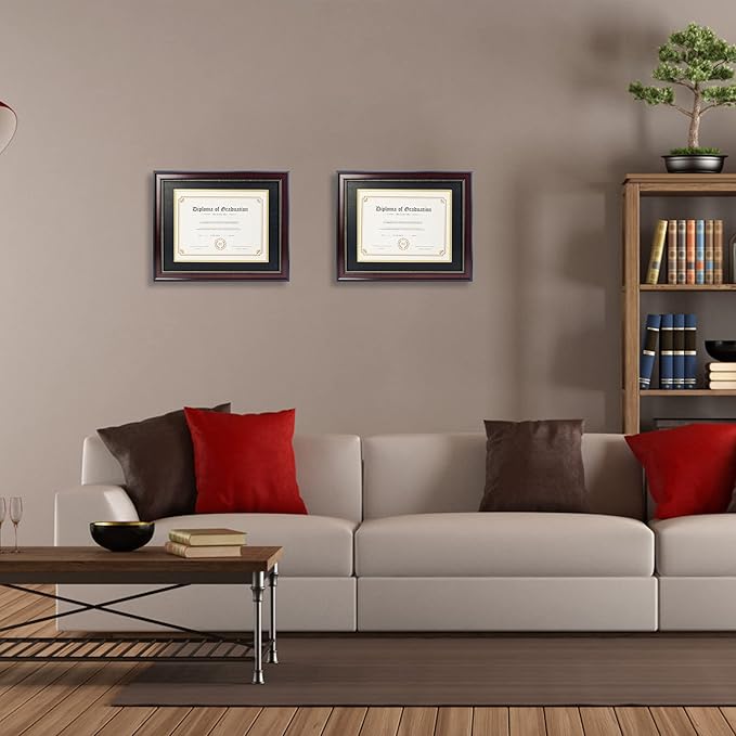 GraduatePro 8.5x11 Diploma Frame with Black Over Gold Mat or Display 11x14 Document Without Mat, CPA License Frame, UV Protection Acrylic, Mahogany with Gold Beads, Pack of 2