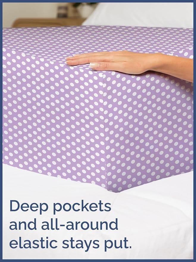 Kids Purple Dots Full 4 Piece Sheet Set - Boys, Girls, Teens, Toddler - Easy Fit Deep Pockets - Breathable, Hotel Quality Sheets - Machine Washable - Wrinkle Free - Cute, Cozy, Soft - CGK Linens