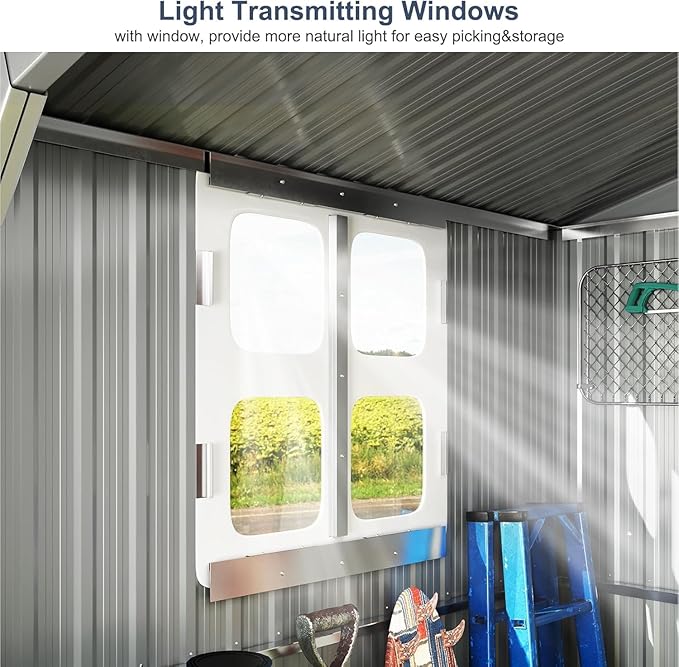 Restland 10x16 FT Outdoor Storage Shed Reinforced Frame Metal Shed with Clear Roof, Air Vent & Lockable Door Large Garden Tool Storage Sheds for Backyard, Garden, Lawn