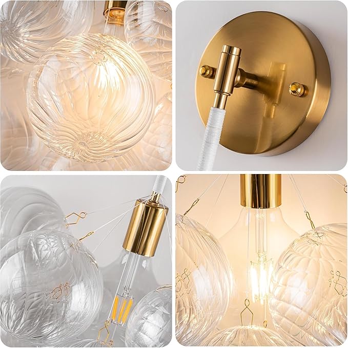Bubble Wall Sconce, Hand Blown Wall Lights 15“ Dia Balls Shade Glass Lighting Wall Sconces, Clear Glass Wall Mounted Light Fixture for Living Room, Dining Room, Corridor, Bedroom