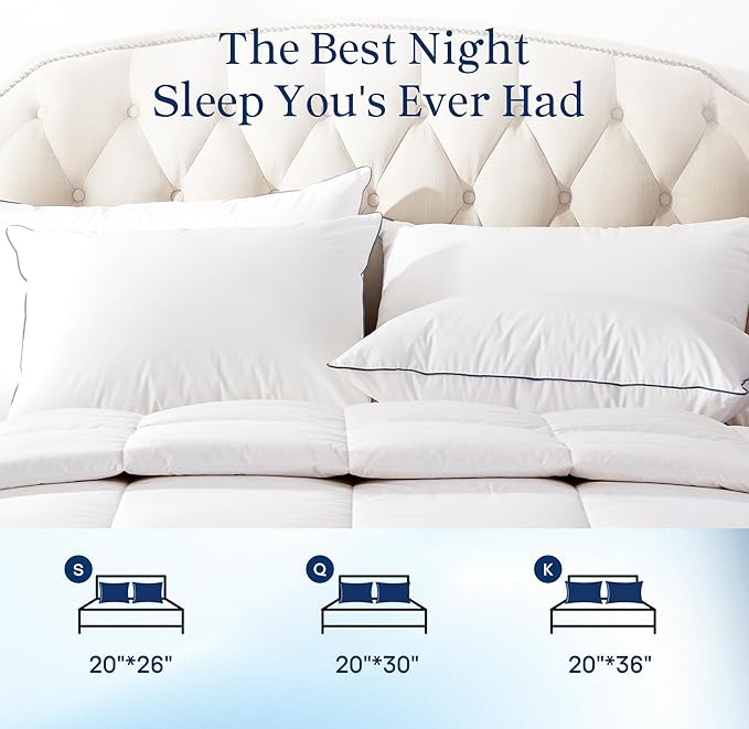 puredown® Goose Feathers and Polyester Fiber Pillows - Made in USA Bed Pillow, 100% Cotton Cover, Pillow Standard Size Set of 2 for Sleeping, 20x26 Inches