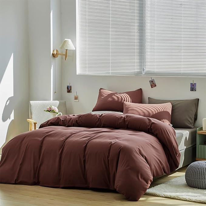 CLOTHKNOW Brick Red Queen Size Comforter Set 3Pcs Brownish Bedding Comforter Sets Dark Rust Comforter Rust Red Queen with 2 x Pillowcases