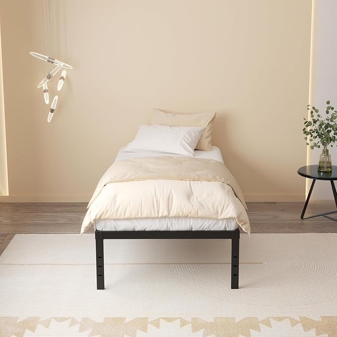 Twin Bed Frames No Box Spring Needed, 20 Inch Heavy Duty Metal Bed Frame Twin Support Up to 2500 lbs, Easy Assembly, Noise Free, Black