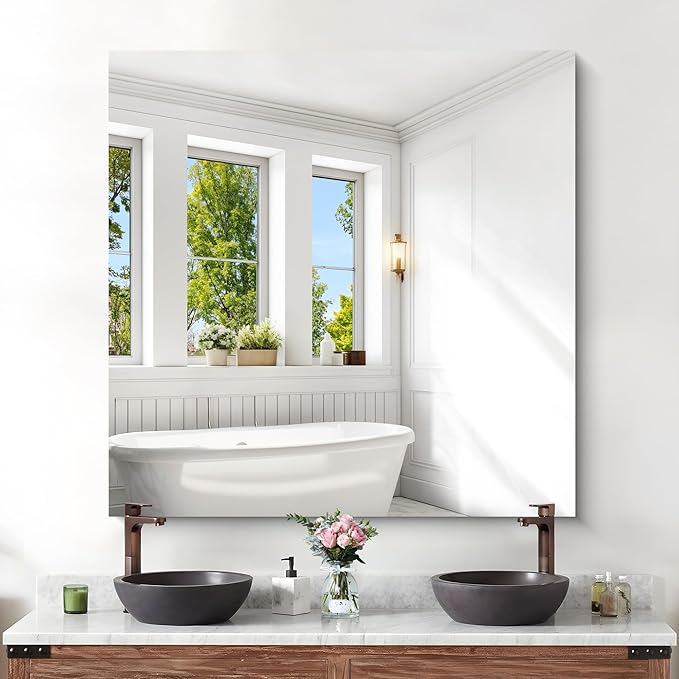KOCUUY Large Frameless Mirror,42x42 Inch Square Bathroom Vanity Mirror for Over Sink, Upgraded Shatterproof Unframed Design for Bedroom, Living Room, Entryway