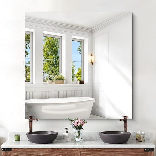 KOCUUY Large Frameless Mirror,42x42 Inch Square Bathroom Vanity Mirror for Over Sink, Upgraded Shatterproof Unframed Design for Bedroom, Living Room, Entryway