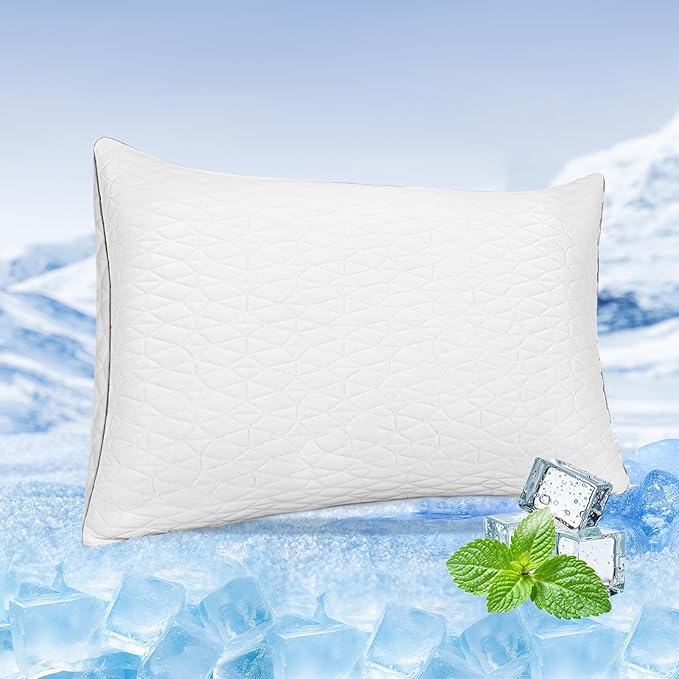Cooling Pillows Queen Size Set of 2, Shredded Memory Foam Pillows, Firm Pillow Adjustable Cooling Bed Pillows for Hot, Side, Back and Stomach Sleepers, Queen