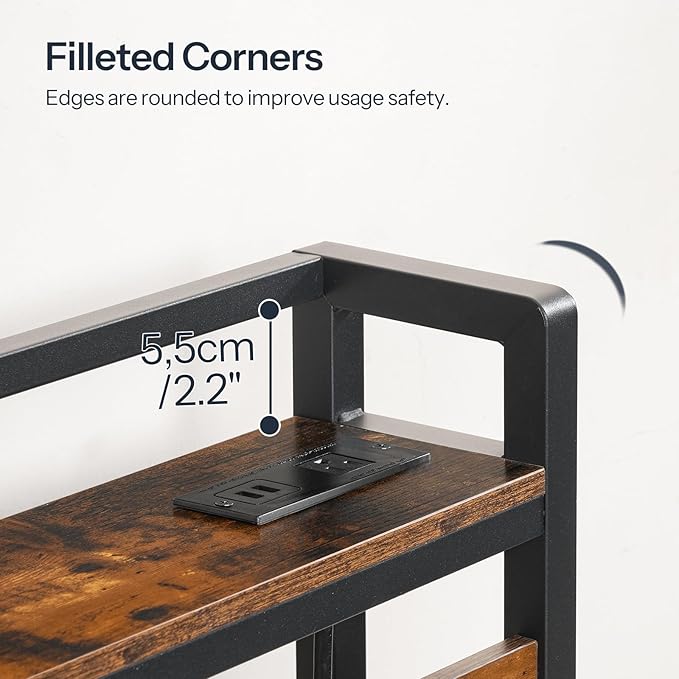 HOOBRO Headboard Full Size, Headboard with 2 Outlets and 4 USB Ports, Adjustable Height, Storage Rack, Sturdy and Stable, Easy Assembly, Rustic Brown and Black