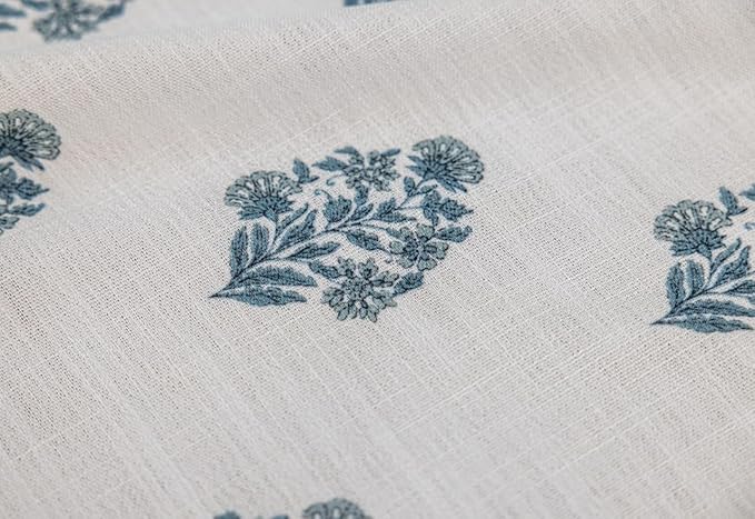 Linen Blend Pinch Pleated Curtains for Living Room, Bedroom, Dining Room - Light Filtering Curtains 2 Panels Set - Luxury and Modern Floral Printed Design - Kashmir Blue, 30" W x 84" L