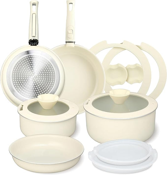 FAB&DELUXE Nonstick Cookware Set,13 Pcs Nonstick Pots and Pans with Lids, Aluminum Induction Cooking Set with Detachable Handle, Oven Safe, Non Toxic Healthy Kitchen Cookware Sets, PFAS and PFOA Free