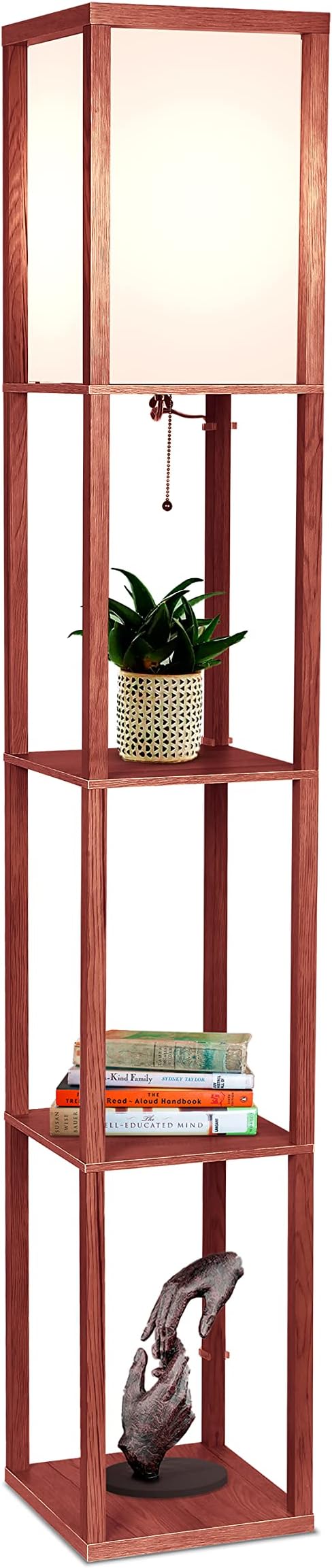 Brightech Maxwell - Modern Shelf Floor Lamp with Lamp Shade and LED Bulb - Corner Display Floor Lamps with Shelves for Living Room, Bedroom and Office - Walnut Brown