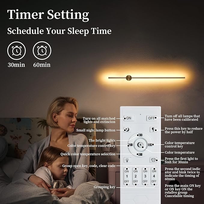 Dimmable Plug in Wall Sconce Set of 2, Gold 31.5" LED Wall Light with Remote, Adjustable Color Temperature Brightness Wall lamp with Timer for Living Room,Bedroom and Accent Lighting