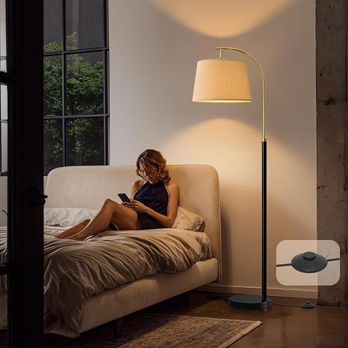 62.5" Floor Lamps for Living Room with Foot Switch Arc Tall Standing Lamp for Bedroom Mid Century Modern Corner Gold Black Floor Lamps for Office Nursery Industrial Reading Light Room Lamp
