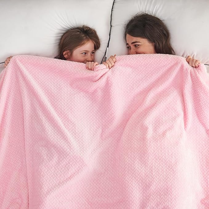 NEWCOSPLAY Super Soft Twin Blanket Pink Premium Silky Flannel Fleece Leaves Pattern Lightweight Bed Blanket All Season Use (Pink, Twin(60"x80"))