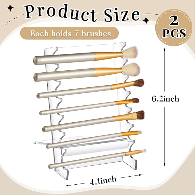 Geelin 2 Pcs Acrylic Makeup Brush Holder for Vanity Brushes Dryer Rack Pen Stand Display for Makeup Artist Nail Brushes Paintbrushes
