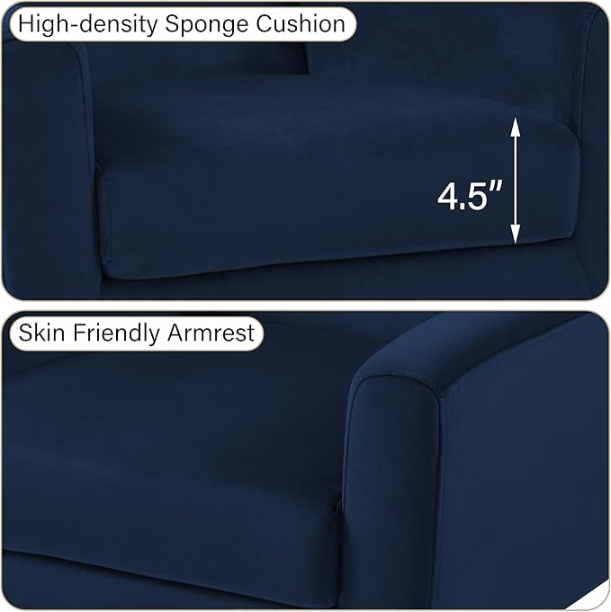 Accent Chair, Modern Velvet Arm Chair for Living Room, Bedroom, Comfy High-Resilient Sponge Reading Chair for Small Spaces （Velvet Royal Blue, Set of 2