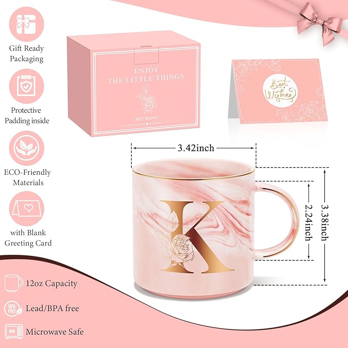 Personalized Gifts for Women Coffee Mug, Initial Customized Gift Monogrammed A-Z Coffee Mug 12 OZ, Christmas Anniversary Birthday Gifts for Women Mom Grandma Friend Sister Wife(K)