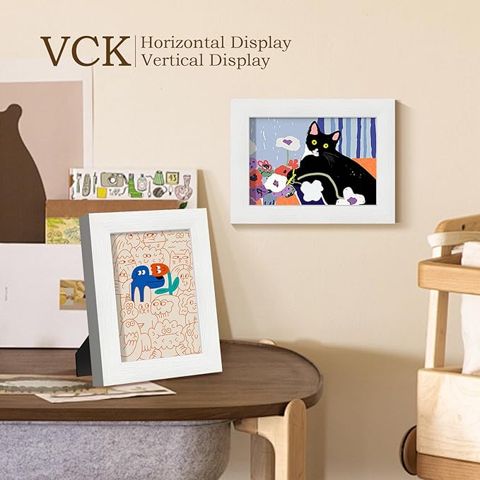 VCK 5x7 Picture Frame, White Wooden Photo Frames for Wall Hanging Gallery or Tabletop Display, 1 Pack