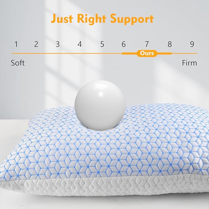 Firm Pillows Standard Size for Bed Shredded Memory Foam Pillows Adjustable, Cooling Pillow Soft and Supportive for Side Back Stomach Sleepers