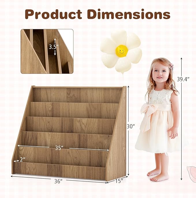 HONEY JOY Kids Bookshelf, 5-Tier Wooden Toddler Bookcase, Children Book Rack & Magazine Display Shelf, Toy Storage Organizer, Book Shelf for Kids Rooms, Playroom, Nursery, Classroom (Natural)