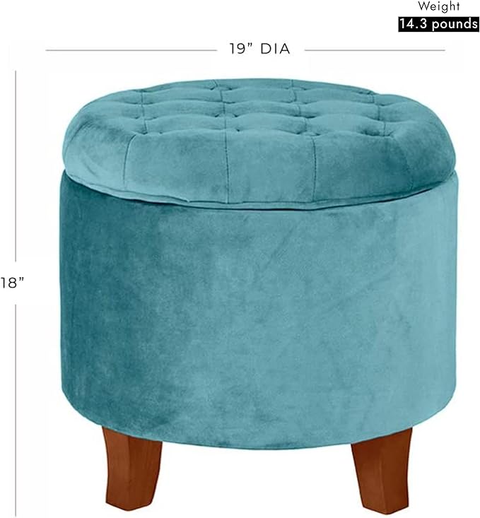 Homepop Home Decor | Upholstered Round Velvet Tufted Foot Rest Ottoman | Ottoman with Storage for Living Room & Bedroom | Decorative Home Furniture, Teal Small