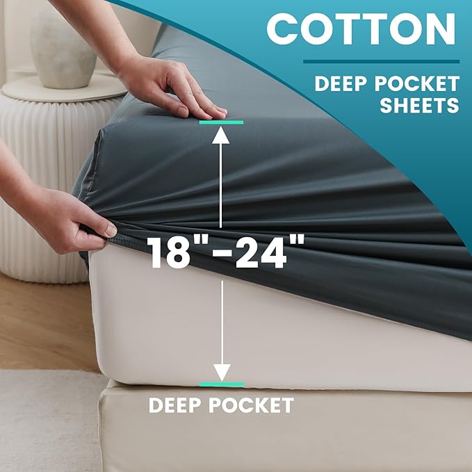 Bedlifes King Sheet Set, Extra Deep Pocket 18-24 Inches,1000Thread Count 100% Egyptian Cotton, Soft and Breathable Sateen 4-Piece,Lake Blue