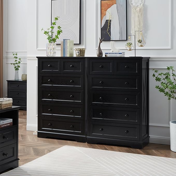 Farmhouse 6 Drawers Dresser Chests for Bedroom, Tall Black 6 Chest of Drawers, Wood Dressers Organizer for Closet, Modern Storage Organizer Cabinet for Bedroom,Living Room,Hallway & Entryway