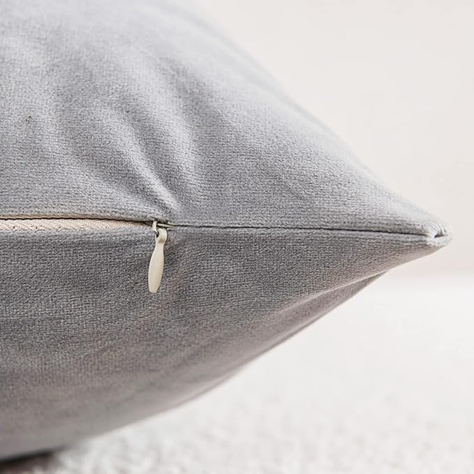 DEZENE 26x26 Euro Pillow Covers : 2 Pack Cozy Soft Velvet Oversized Couch Pillow Shams, Square Throw Pillow Cases for Living Room Sofa, Light-Grey