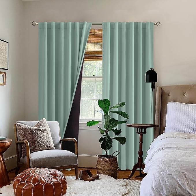 BGment Blackout Curtains with Thermal Insulation Liner Curtains 84 Inches Long, Rod Pocket and Back Tab Double Layer Room Darkening Window Curtain for Bedroom(52 x 84 Inch, 2 Panels, Frosty Green)