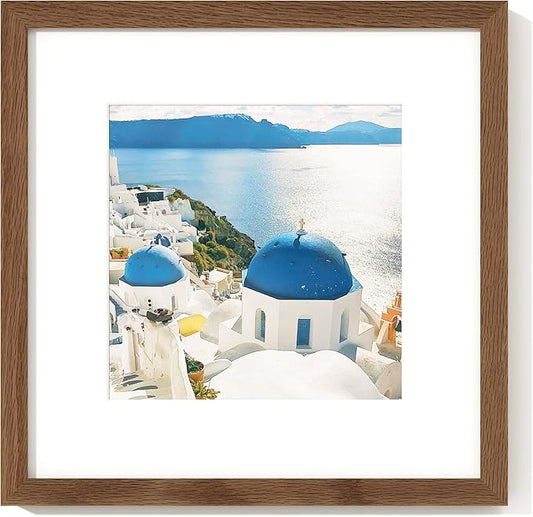 Axeman 12x12 Picture Frame with Mat for 8x8, Solid Oak Wood Square Picture Frame with Tempered Glass, Natural Wooden 12x12 inch Photo Frame for Wall Home Decor Art Photo and Prints, Walnut