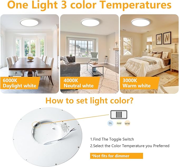 Led Flush Mount Ceiling Light,9 Inch 18w 1860lm,3000k/4000k/6000k 3CCT Selectable, Round Modern Flat Panel Super Slim Led Ceiling Light,for Living Dining Kitchen Bedroom Room (6Pack-White)