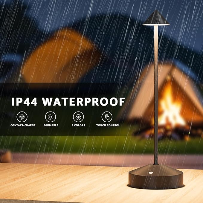 Rechargeable Table Lamp for Bedroom, 3-Level Dimmable Beside Touch Lamps Portable Battery-Operated Desk Light for Nightstand, Living Room, Dining, Office, Outdoor