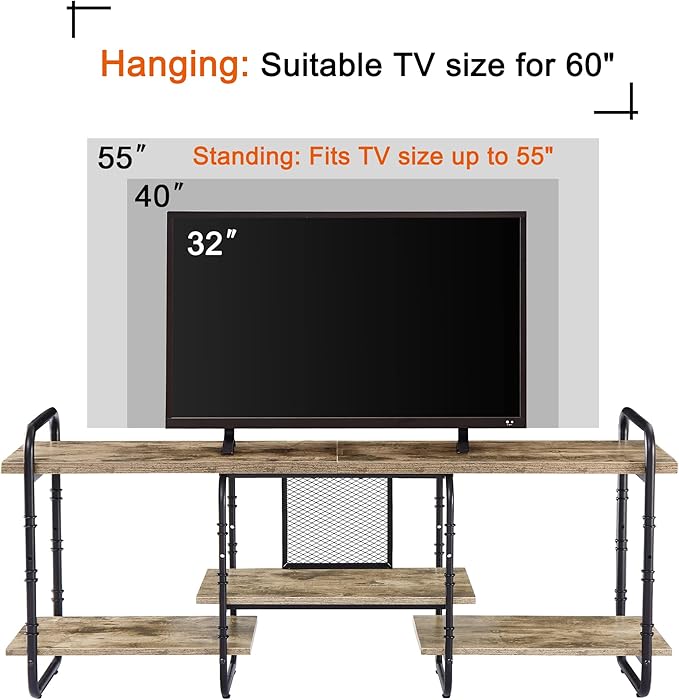 VECELO TV Stands for 55 Inch,Entertainment Center/Media Console Table with Adjustable Storage Shelves for Living Room/Bedroom,Grey