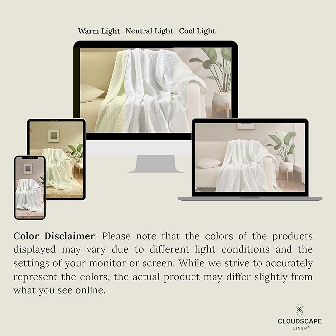 Soft 4 Layer Muslin Cotton Blanket King Size,100% Cotton Blanket, Lightweight and Breathable for All Season, Best for Spring, 92x108, White