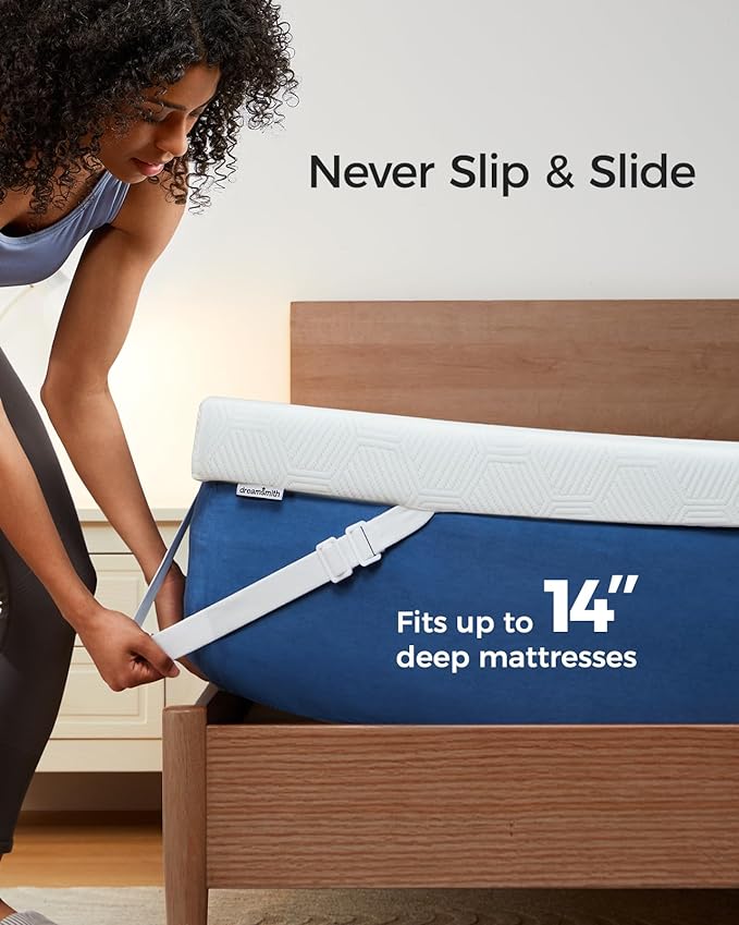 Dreamsmith 3 Inch Gel Memory Foam Mattress Topper King, Breathable Pressure Relief, High Density Pad, Washable Cover with Elastic Straps & Non-Slip Bottom, CertiPUR-US Certified, Cooling