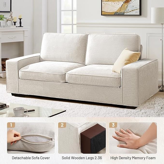 EASELAND 89" Modern Sofa Couch for Living Room, Chenille Sofa Couch with Wide Armrest,3 Seater Deep Seats Loveseat with Removable Cover Easy to Install(Beige)