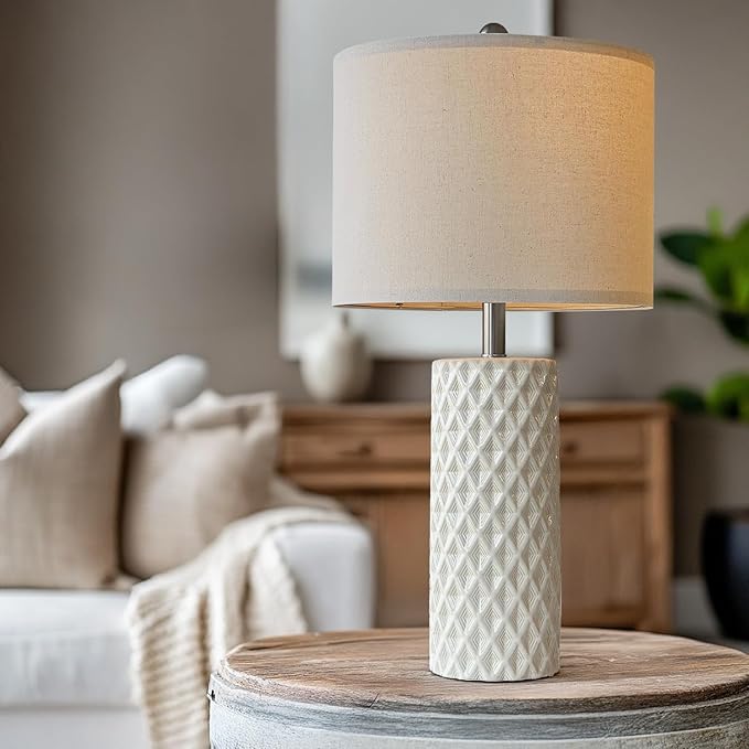 26" Tall Table Lamp for Living Room -Vintage White Lamps Set of 2 Modern Ceramic Lamps for Night Stands, Bedside Lamp for End Tables, Nightstand Lamps for Bedroom