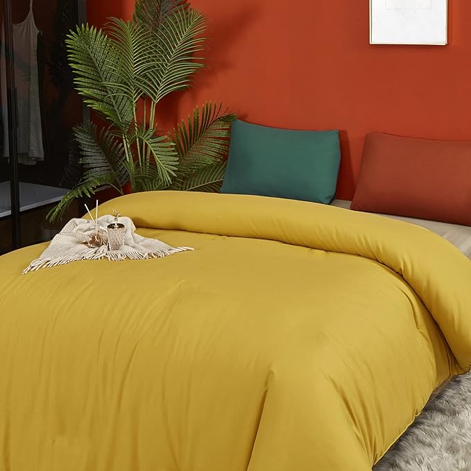 Luxlovery Mustard Yellow Comforter Set Full Modern Bright Yellow Bedding Comforter Set Full Soft Cozy Breathable Quilts for Adults Teens Kids