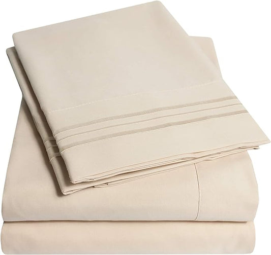 1500 Supreme Collection Extra Deep Pocket Sheets Set - Luxury Soft Bed Sheets, Wrinkle Free, Bedding, Over 40 Colors, 21 inch Extra Deep Pocket, King, Beige